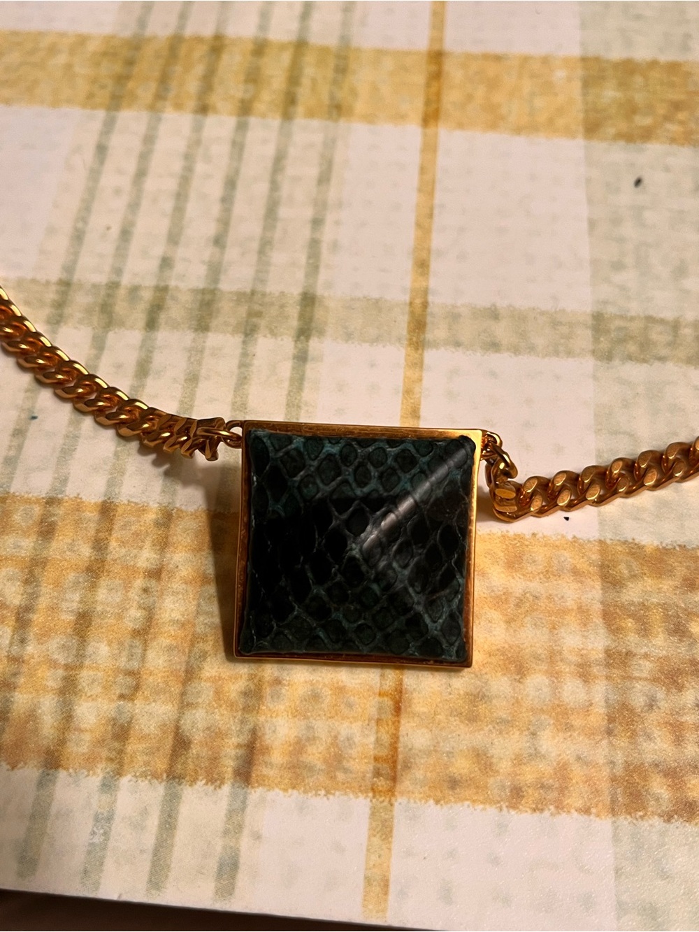 Vince Camuto Gold Tone Snakeskin Pyramid Stone Pendant Necklace